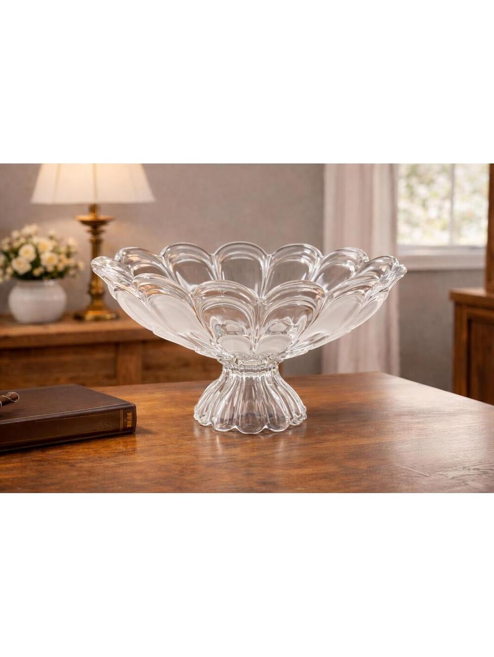 Vintage MCM Bohemia Glass "Folded" Czech Pedestal Centerpiece Fruit Banana Bowl